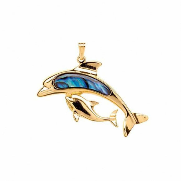 22K Gold Ariki Paua Dolphin with Baby Pendant - Polynesian Cultural Center