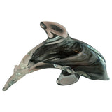 Hand-Blown Swirling Glass Dolphin Figurine-Grey