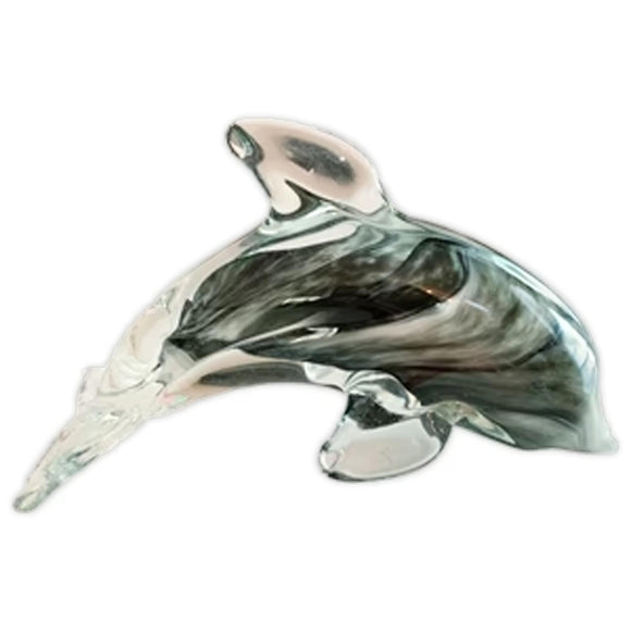 Hand-Blown Swirling Glass Dolphin Figurine-Grey