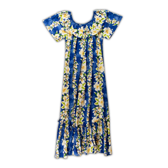 Royal Hawaiian Creations “Luna” Cotton Muumuu Dress- Blue