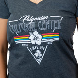 Ladies' Fit V-neck Hibiscus Shirt with Polynesian Cultural Center Logo