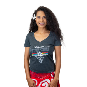 Ladies' Fit V-neck Hibiscus Shirt with Polynesian Cultural Center Logo