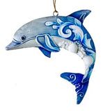 Kubla Crafts Enameled Metal "Dolphin with Shells" Holiday Ornament