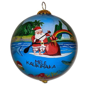 Santa and Friends Surfing Christmas Ornament