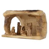 Earthwood Olive Wood & Bark Log Nativity Scene- Side View