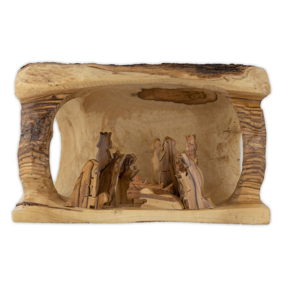 Earthwood Olive Wood & Bark Log Nativity Scene