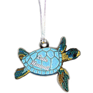 Blue Glitter Laie Hawaii Turtle Ornament- 2"