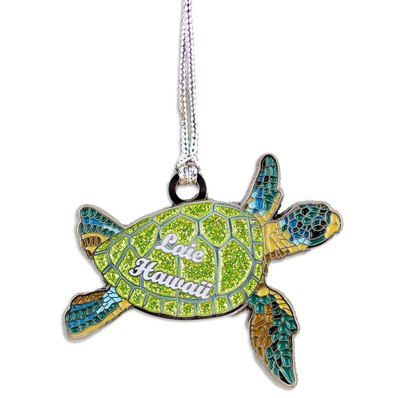 Green Glitter Laie Hawaii Turtle Ornament- 2.5