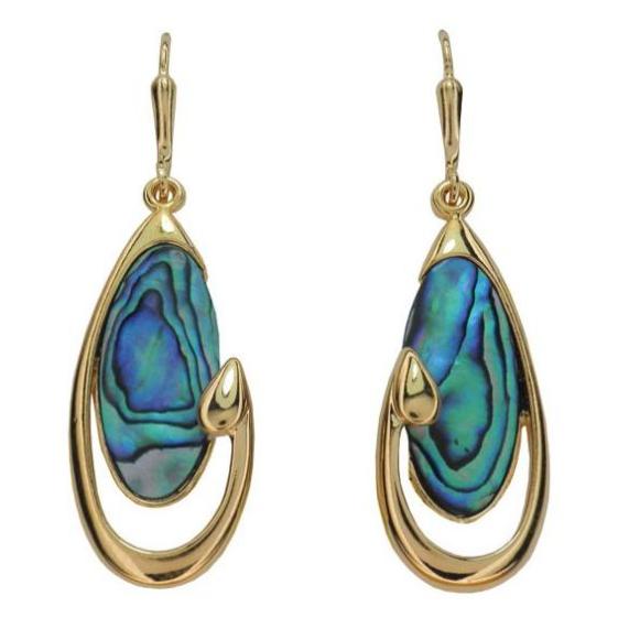 Ariki 22K Gold Paua Fish Hook Lever Back Earrings