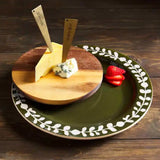 Mudpie Pine Hill Stoneware Cheese Plate Set with cheese and mild and sharp cheese markers.