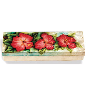 Kubla Crafts Pink Hibiscus Capiz Shell Box- 9" x 3"