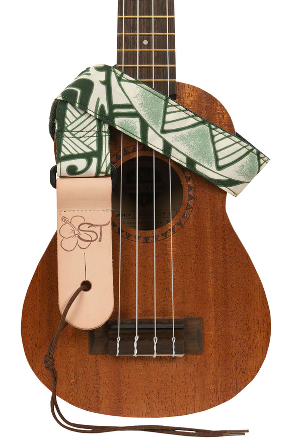 Sherrin's Threads Ukulele Nylon-Backed Ukulele Strap- Green Tapa