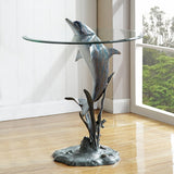 "Surfacing Dolphin" Aluminum and Glass End Table 