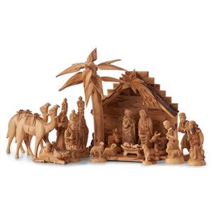 Earthwood 15-Piece Olive Wood Nativity Set- 10" x 10"