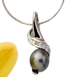 14K Gold Tahitian Black Pearl Pendant with Diamond or Cubic Zirconia Accents