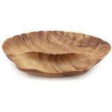 2-Compartment Acacia Wood Serving Tray with Fluted Edges