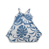 RJ Clancy Family Monstera Print Girl's Dress- Blue on White