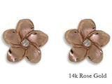 14K Rose Gold Plumeria Earrings with Diamond or Cubic Zirconia Accents