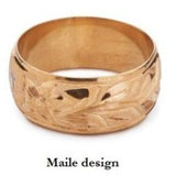 Hawaiian Heirloom 14K Gold Ring- 10mm Shank- Maile Design