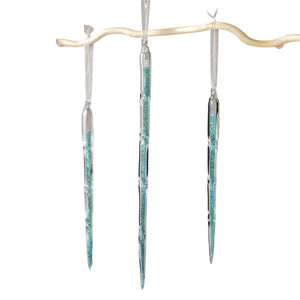 Sparkling Blue Glitter & Glass Icicle Ornaments 