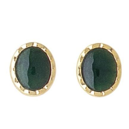 Ariki 22K Gold Jade Scalloped Oval Gold Stud Earrings