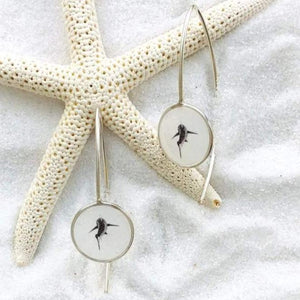 Long Wire "Shark" Circle Dangle Earrings