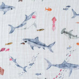 Little Unicorn "Shark Print" Cotton Muslin Swaddle Blanket