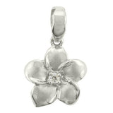 Sterling Silver Plumeria Pendant with Stone Center- White