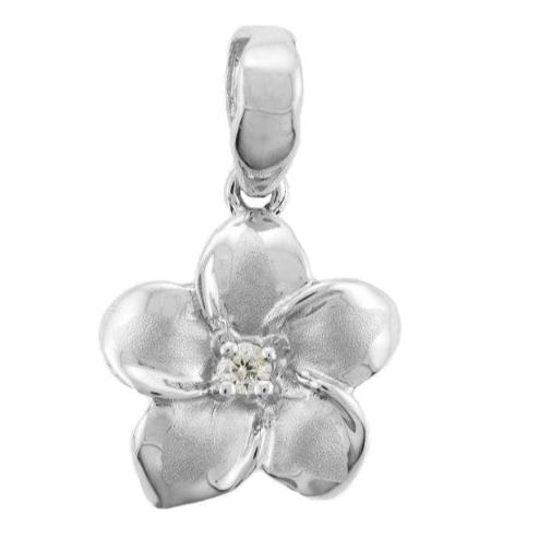 Sterling Silver Plumeria Pendant with Stone Center