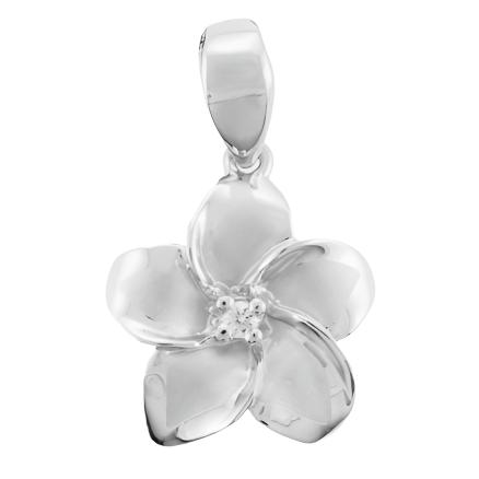 Sterling Silver Plumeria Pendant with Cubic Zirconia - Polynesian Cultural Center