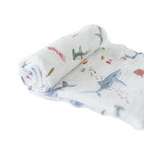 Little Unicorn "Shark Print" Cotton Muslin Swaddle Blanket