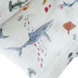 Little Unicorn "Shark Print" Cotton Muslin Swaddle Blanket